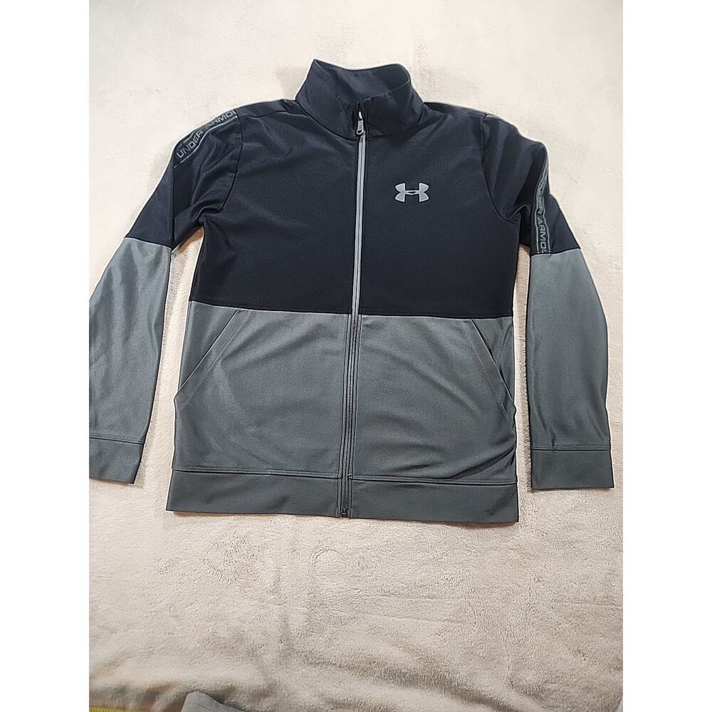 Under Armour HeatGear full-zip jacket in a black and grey color-block Size YXL